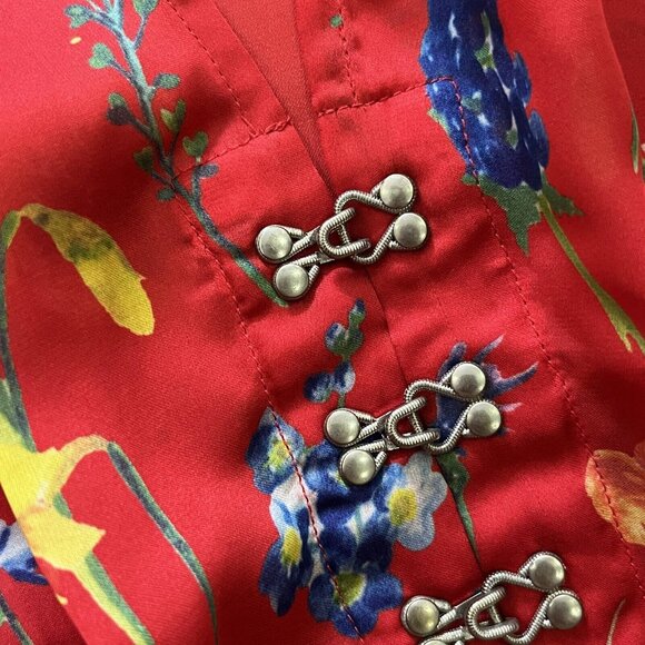 NWOT The Kooples Pleated Red Floral Cropped Top Blouse Size 1 Long Sleeve - Picture 3 of 12